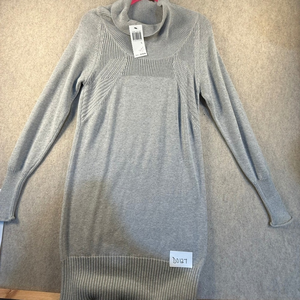SHAE Women Pale Grey Knit Cowl Neck Long Sleeve Sweater Dress NWT Y2K